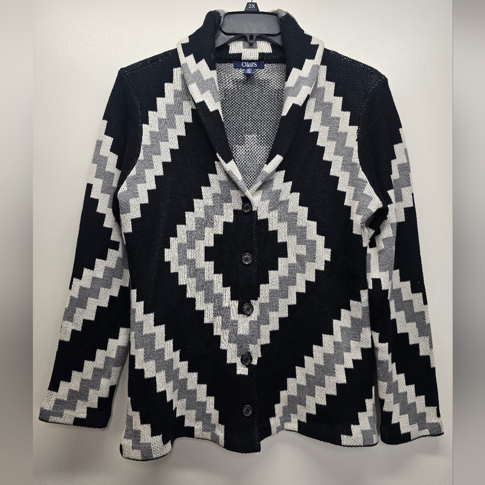 Chaps Aztec Western Southwestern Cardigan Sweater Size M Cabincore